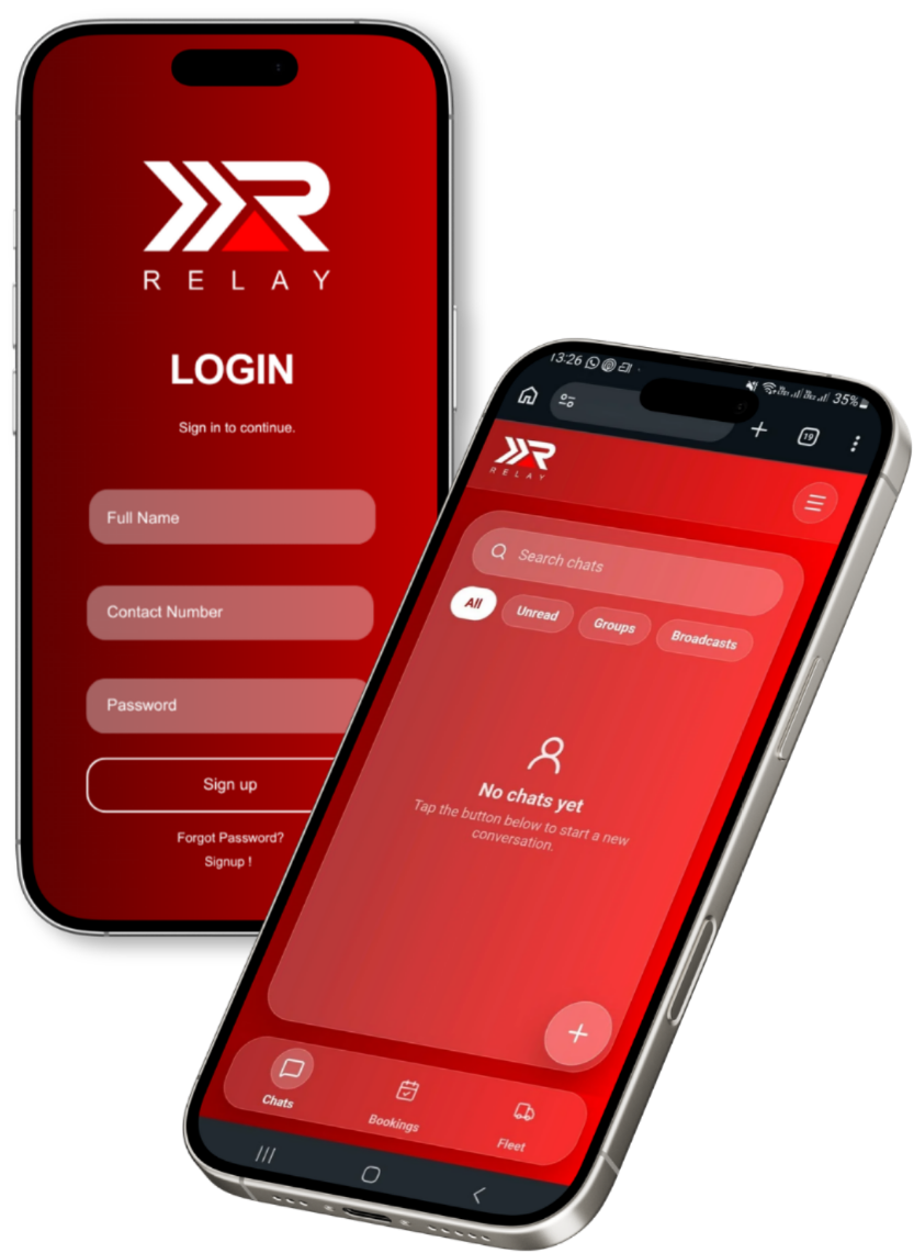 Relay login and inbox screens